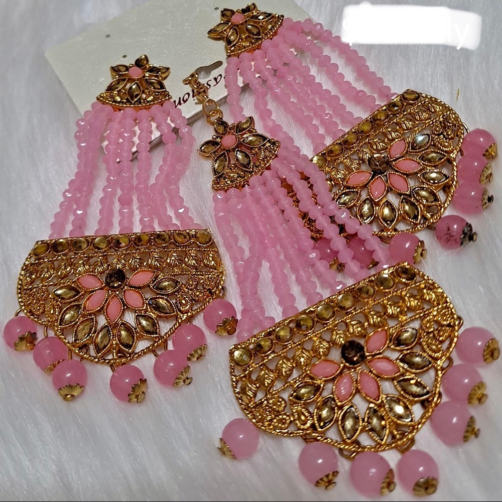 Crystal Jewelry set with earrings and tikka Indian jewelry set